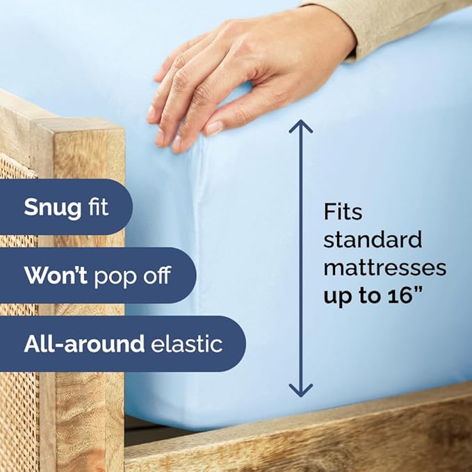 400 Thread Count Cotton Sheet Set - Cal King Size 100% Cotton Sheets - Easily Fits 8" to 16" Mattress - Silky-Soft, Wrinkle Free & Comfortable - Deep Pockets & Hotel Quality Bedding Set - Light Blue
