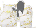 Marble Oven Mitts Pot Holders Set Silicone White Gold Kitchen Gloves Potholders Heat Resistant for Chef Baking Cooking Grilling BBQ 4 Pack Mitt