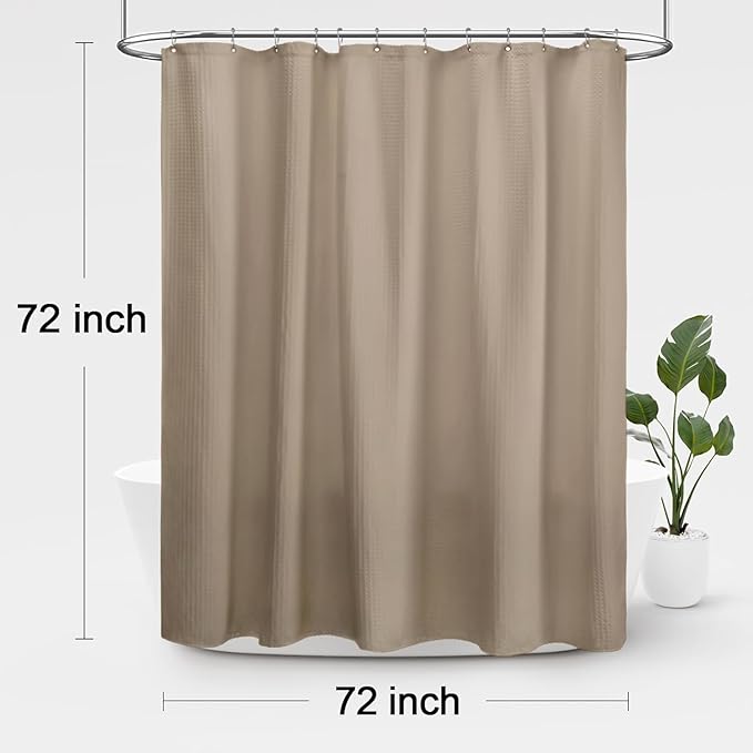 Awellife Waffle Hotel Textured Beige Shower Curtains for Bathroom 230 GSM Heavy Duty Fabric Liner, 72" W X 72" L Inch