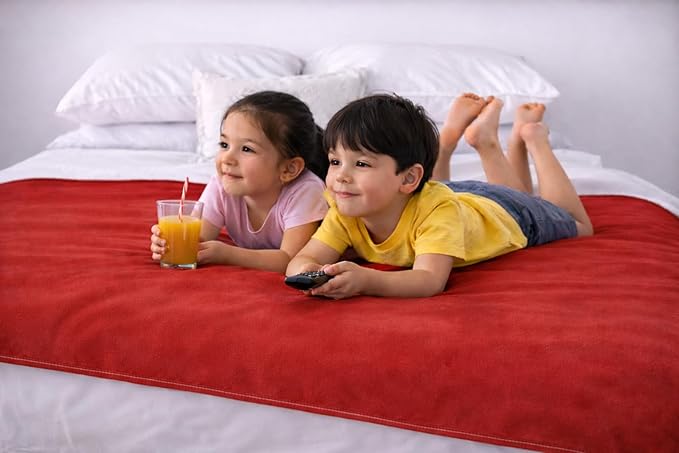 Premium Deluxe - 100% Waterproof Blanket Guarantees to Keep Your Bed Dry! Crinkle-Free Ultra-Soft Fleece Furniture Protector for People Kids Pets. EZ Wash/Dry Red/Grey Reversible 80x60