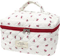 Cozomga Quilted Makeup Bag, Large Capacity Travel Cosmetic Bag for Women and Girls, Aesthetic Storage for Daily and Travel Use (Bigcherry Quilted)