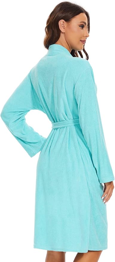 Knuffnee Women Bath Robes Terry Cloth Towel Robe Knee Length Bathrobe with Pockets