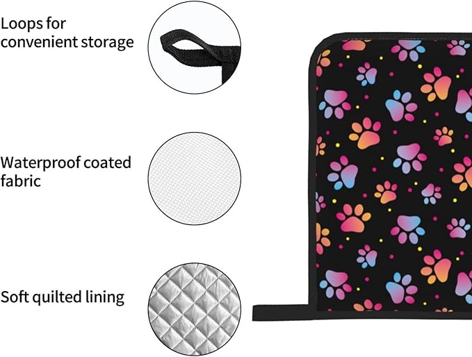 Dog Animal Paws Print Oven Mitts and Pot Holders 4 Pcs Set Oven Gloves and Potholders for Cooking Microwave BBQ Baking Grilling