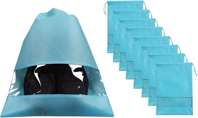 ANIZER 8 PCS 11.8"x17.3" Non-Woven Dustproof Drawstring Bag Travel Shoe Bags Dust Cover Pouch Bag Storage with Visual Window for Handbags Purses Shoes (Blue)