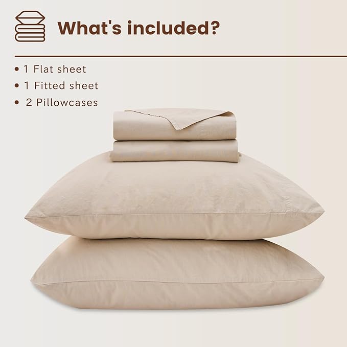 Bedlifes 100% French Linen Sheets Queen Size 18-24”Extra Deep Pocket 4-Piece Set Breathable & Moisture-Wicking,Soft & Durable Sheets for Thick Mattresses(Linen)