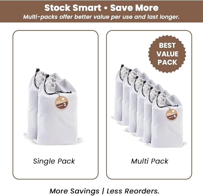 LFH Cotton Rich Shoe Storage Bags with Drawstring, Dustproof Breathable Reusable Organizer, Perfect For Travel, Dorm, Hotel, College, Gym, Easy to Carry, Machine Washable 8"x17" (Pack of 2) - White