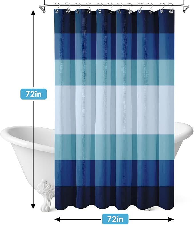 Nesphy Shower Curtain and Liner, Navy and Blue Striped 3 in 1 Shower Curtain and PEVA Liner Set with 12 Rust-Resistant Metal Hooks, Waterproof Fabric Shower Curtains for Bathroom, 72 W x 72 H