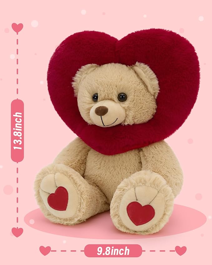MaoGoLan Valentines Teddy Bear Plush with Heart-Shaped Hood,Adorable and Soft Teddy Stuffed Animal,13.8" Loving Heart Plushie Gift for Valentines Day,Christmas,Anniversary,Mother's Day,Long Distance