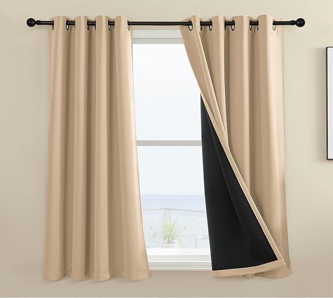 Rutterllow 100% Blackout Curtain 2 Panels, Heat and Full Light Blocking Drapes with Grommets for Bedroom,Thermal Insulated Window Treatment for Living Room (Khaki, 2 Panels, 52 x 36inch)