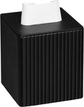 MEIBOOCH PU Leather Tissue Box Cover Square Tissue Box Holder with Magnetic Closure (Black Stripe)