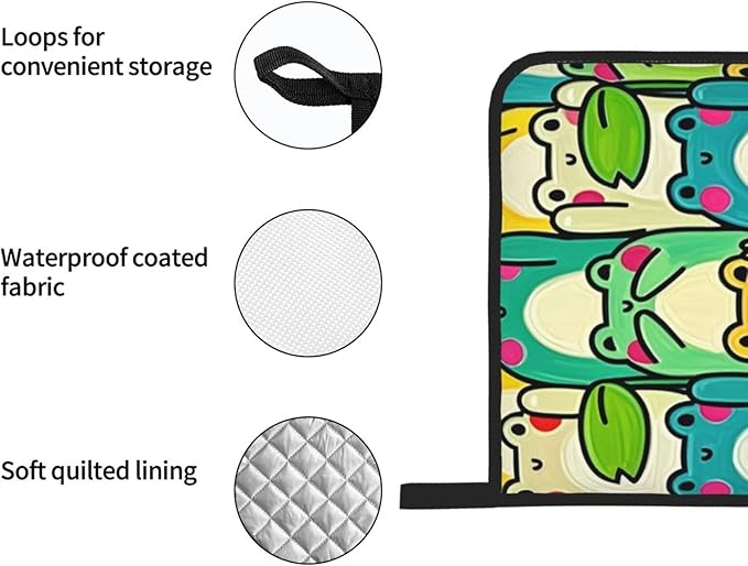 4 Pieces Flowers Oven Mitts and Pot Holder Set Floral Oven Gloves and Hot Pads Pot Holders for Farmhouse Kitchen Accessories and Decoration (Frog)