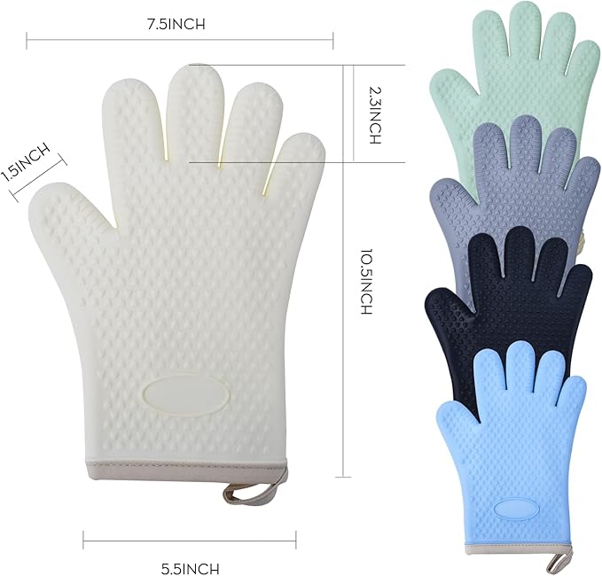 Silicone Oven Mitts Ven Gloves with Fingers Pot Holders and Oven Mitts Heat Resistant Kitchen Baking Cooking Barbecue Accessories 2 Pack White
