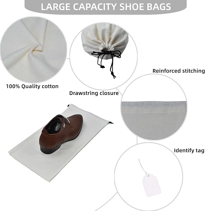 GONGKANGYUAN 4 Pack Shoe Bags for Travel Flannel Single Shoe Pouch with Drawstring for Men Women Travel Protecting Storing Shoes