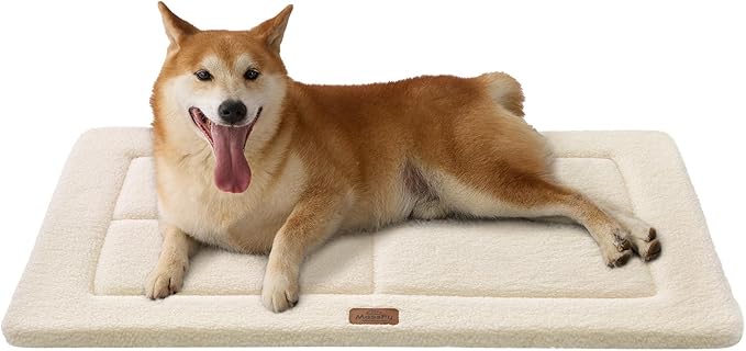MASSFU Low-Profile Dog Pad Mat for Medium Small Dogs, Washable Ultra Soft Dog Crate Mat, High Density Foam Pet Beds for Indoor & Outdoor Dogs, 35" x 23", Cream White