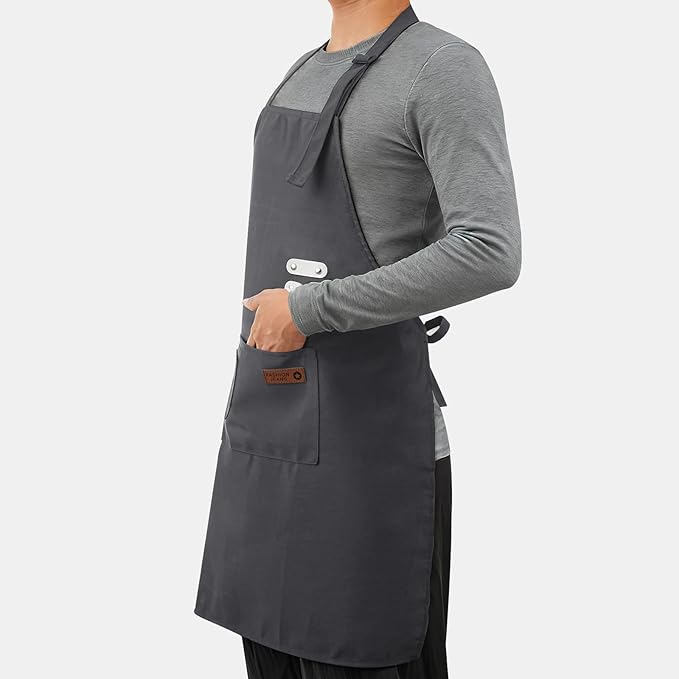 Vinchef New Soft Canvas Apron, Adjustable Neck Strap, Large Pocket, Unisex Kitchen Apron, Cooking Aprons for Women and Men