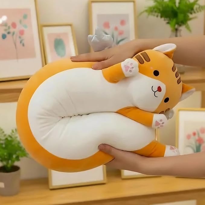 Long Cat Plush Pillow, Cute Cat Stuffed Animal Body Pillow with Wings, Soft Kawaii Kitty Hugging Pillow, Christmas Valentine's Birthday Gift for Kids Girls Boys (Yellow, 60cm/23.62in)
