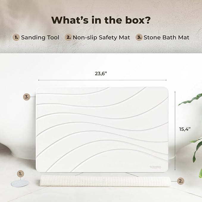 TOSORO - Stone Bath Mat, Diatomaceous Earth Non-Slip Stone Shower Mat - Quick Drying Absorbent Bath Mats for Bathroom - Elegant & Modern Design, Easy to Clean (23.5 x 15) - Sandstone