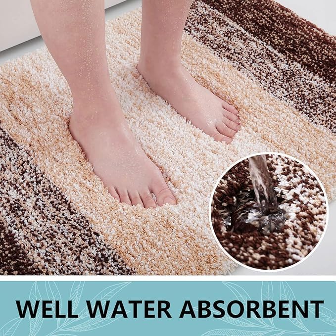 Arotive Microfiber Bathroom Rugs, Shaggy Soft and Absorbent Bath Rug, Non-Slip, Thick Plush Machine Washable Dry Bath Mats for Bathroom, Tub and Shower, 54x24, Brown, Rectangular
