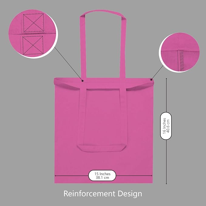 TOPDesign 24-Pack Economical 16"x15" Pink Cotton Tote Bag, Lightweight Medium Reusable Grocery Shopping Cloth Bags, Suitable for DIY, Advertising, Promotion, Gift, Activity