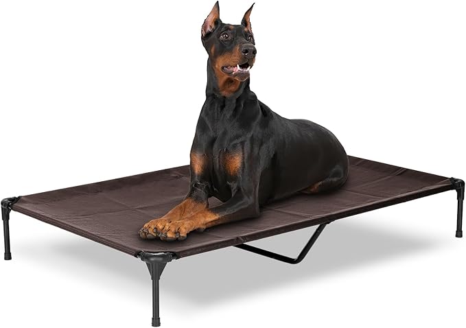 PVY Elevated Dog Bed for Outdoor, XXL Raised Dog Cot Indestructible with Washable Mesh, Cooling Summer Pet Cot Chew Proof for Outside Camping Travel, 59"x36" Brown