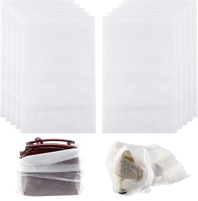 Ginojex Non-woven Fabric Storage Bags 10Pcs Travel Shoe Bags Dust Cover Pouch Portable Drawstring Home Packing Bags (Small)