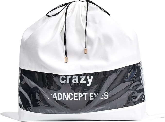 Vercord Travel Shoe Bag Dustproof Handbag Storage Bag Suede Fabric with PVC Clear Window Drawstring White(22 x 19.6)
