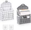 TIE-DailyNec 2PC Wall Hanging Storage Bag Linen Hanging Closet Organizer with Pockets Over The Door Hanging Basket Caddy and 2 Hanging Hook for Bedroom Bathroom Office Kitchen Dorm Room (Grey+Beige)