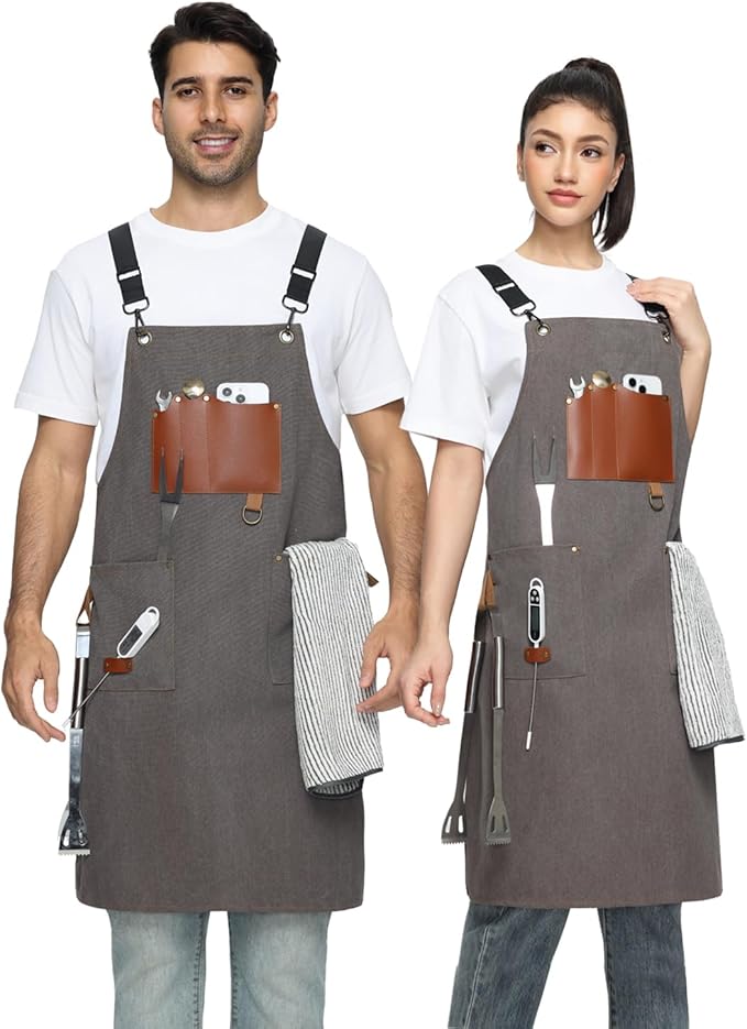 Kitchen Apron - 3 Large Pockets, Cross Back Apron With Adjustable Straps, Cooking Kitchen Chef Apron For Women And Men, Wear-Resistant & Easy To Clean.(Gray)