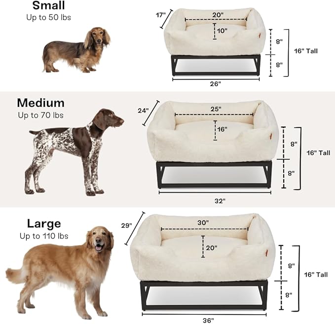 FUZI Elevated Dog Bed Small with Extra Cover, Luxury Raised Dog Beds, Removable and Machine Washable Bed Cover, Indoor/Outdoor Orthopedic Pet Bed, Small 25.1x16.75x18 Light Brown and Dark Brown Base