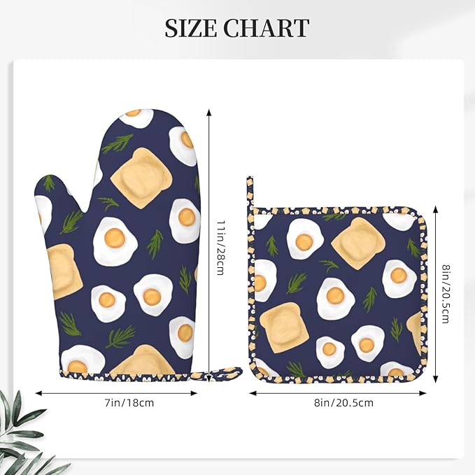 Fried Egg Bread Vanilla Oven Mitts and Pot Holders Sets, Home Silicone Heat Resistant BBQ Gloves for Kitchen Baking Cooking Grilling Microwave