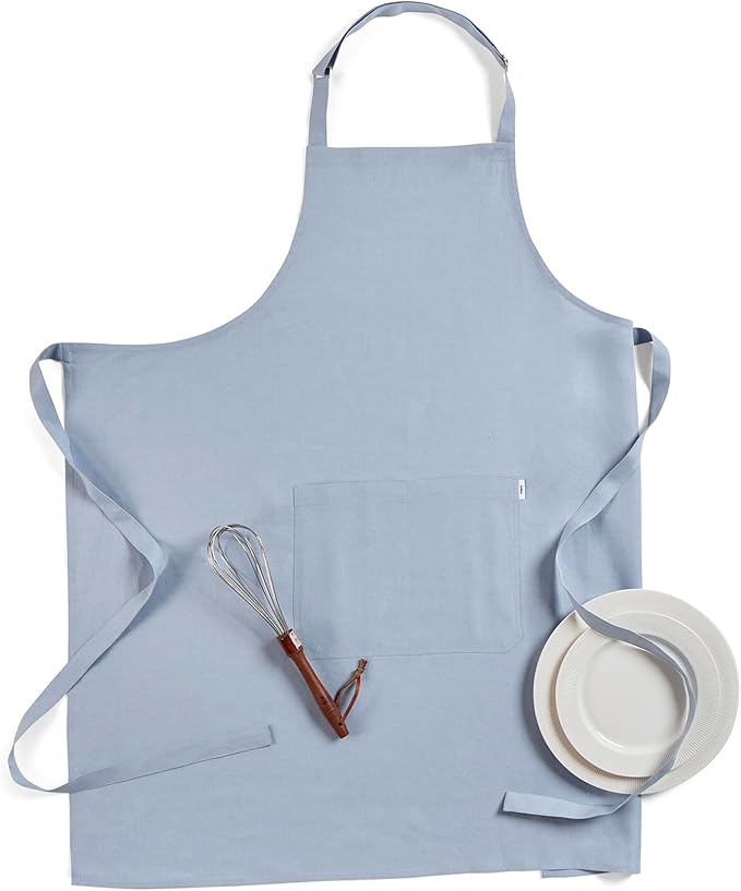 Solino Home 100% Pure Linen Apron for Women & Men - Full Midi Bib Apron Adjustable Neck Strap with Center Pockets for Kitchen
