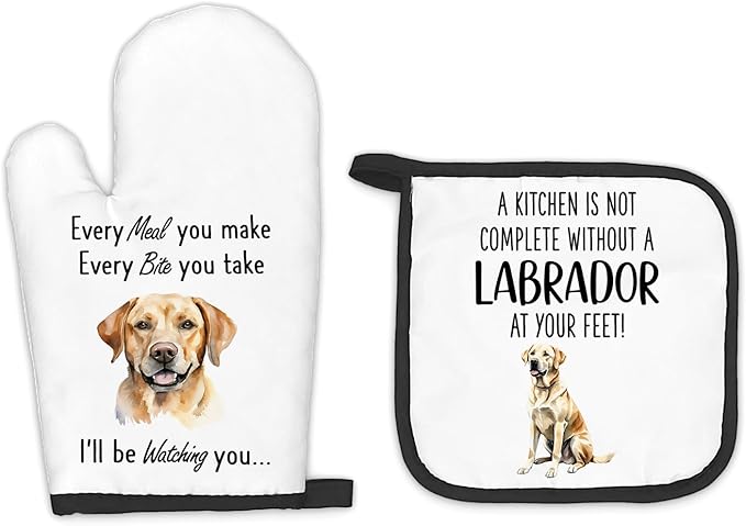 Labrador Retriever Gifts Dog Oven Mitts and Pot Holders Sets, Labrador Dog Decor Kitchen Accessories Sets, Complete Without a Labrador Dog Heat Resistant Oven Glove Potholders for Kitchen