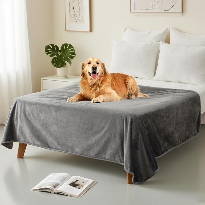 CAPT.SNOOZE Waterproof Dog Blankets Dark Grey Pet Blanket 60"x80", Soft Fluffy Sofa Car Bed Protector, Reversible Leakproof Flannel Washable Dog Blanket for Large Dogs