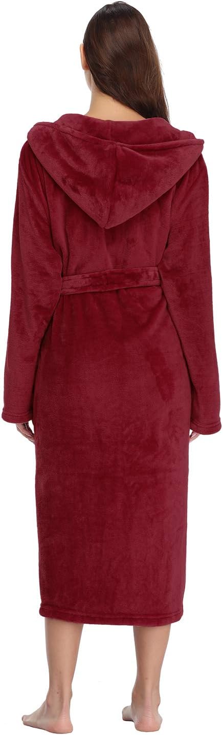 RONGTAI Womens Robes Plush Fleece Hooded Bathrobe Thick Nightgown with Pockets Fluffy Sleepwear