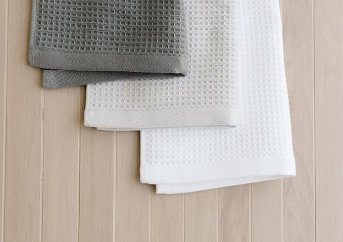 Cozy Earth Waffle Washcloths - 60% Cotton 40% Viscose from Bamboo Washcloths 13 x 13 Inches - Soft & Absorbent Terry, Reversible Mini Textured Waffle & Weave Pattern - 4 Pack