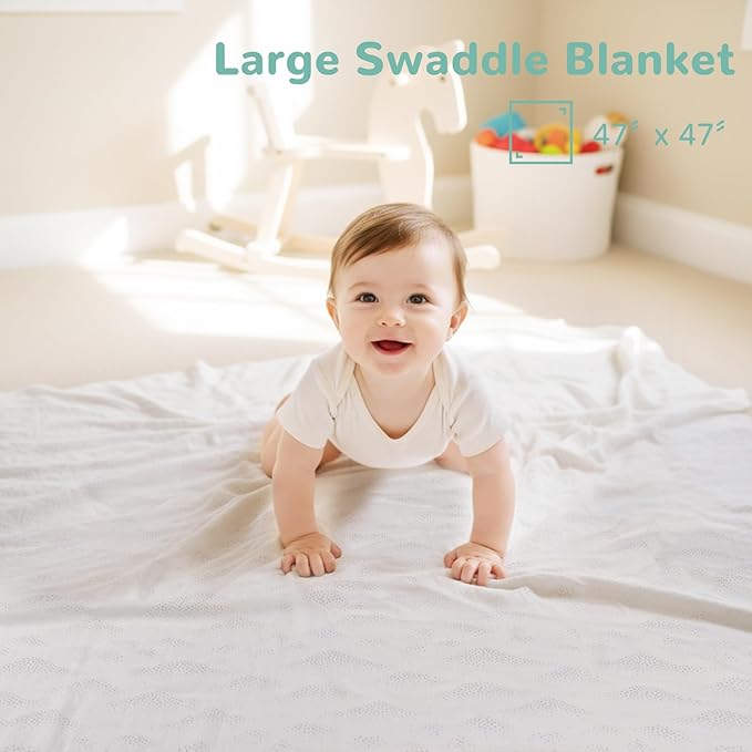 HECCEI Muslin Swaddle Blanket - Baby Muslin Blanket Large Swaddles 47 x 47 inches Breathable & Soft Baby Receiving Blanket Gender Neutral for Newborn Boys Girls, Dotted Landscape