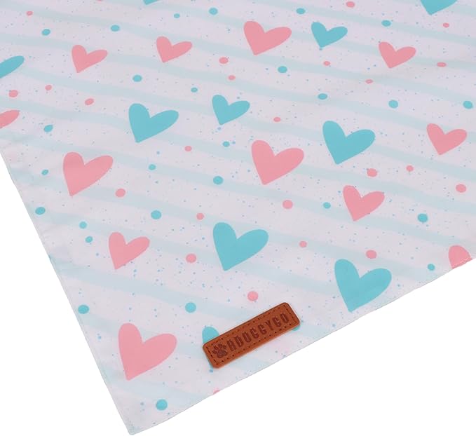 ADOGGYGO Valentine Dog Bandanas 2 Pack, Triangle Reversible Pink White Heart Dog Scarf, Premium Durable Fabric, Pet Valentine Bandana for Small Dogs (Small)