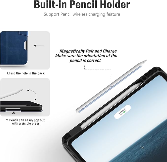 Antbox for iPad Pro 13 Inch Case M5 2025/M4 2024, Built-in Pencil Holder, Supports Pencil Pro/(USB-C), Auto Sleep/Wake, PU Leather (Blue)