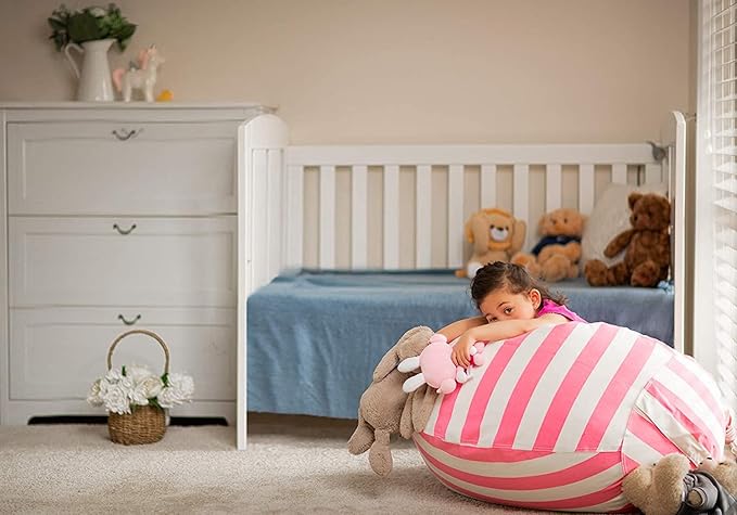 WEKAPO Stuffed Animal Storage Bean Bag Chair Cover for Kids | Stuffable Zipper Beanbag for Organizing Children Plush Toys Large Premium Cotton Canvas (Pink, XX-Large)