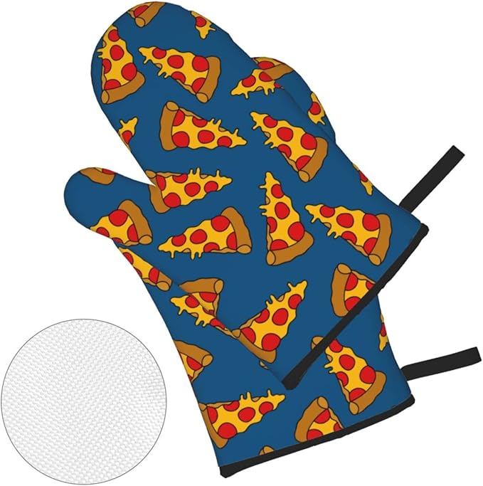 Cute Pizza Oven Mitts and Pot Holders Set of 4, Oven Mittens and Potholders Heat Resistant Gloves for Kitchen Cooking Baking Grilling BBQ
