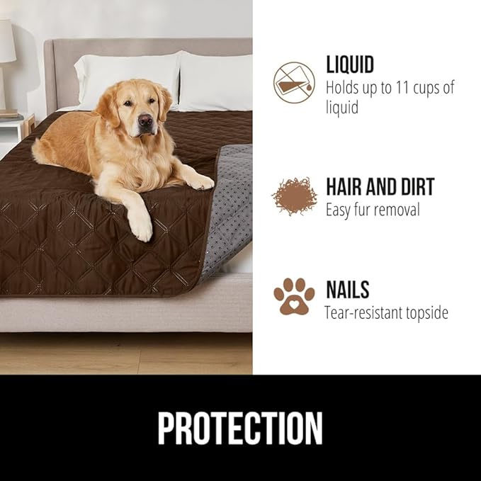 GORILLA GRIP Waterproof Bed Cover for Dogs, 82x52, Gripped Slip Resistant Backing, Leak Proof Washable Dog Blanket Covers Sofa, Couch, Sectional, Crate, Car, RV Seats, Pet Puppy Essentials, Brown