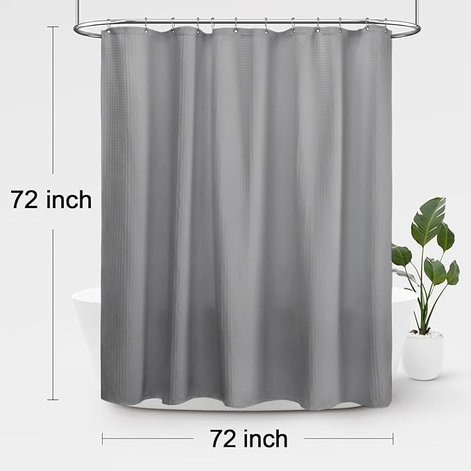 Awellife Waffle Hotel Textured Grey Shower Curtains for Bathroom 230 GSM Heavy Duty Fabric Liner, 72" W X 72" L Inch