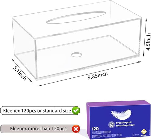 Acrylic Tissue Box Cover, Clear Tissue Box Holder, PITBVO Facial Napkin Dispenser Holder Case Dryer Sheet Holder for Car, Bathroom, Kitchen, Office, Living Room, Home, Laundry, Counter Hotel Use