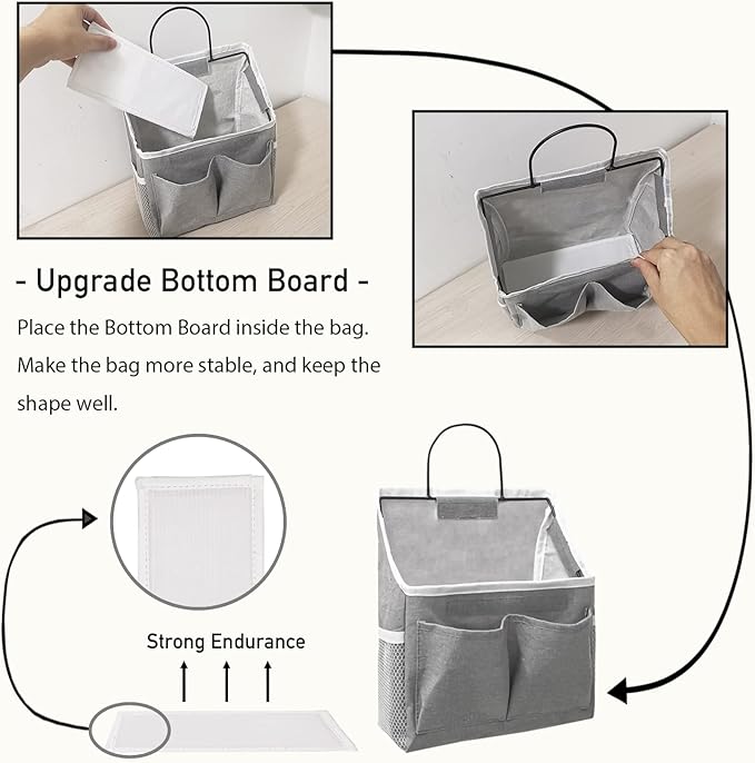 Kanrichu 3pcs Wall Hanging Organizer Bag, Linen Fabric Door Hanging Storage Basket with Pockets, Waterproof Bin for Kitchen, Bedroom, Office, RV Camper (White)