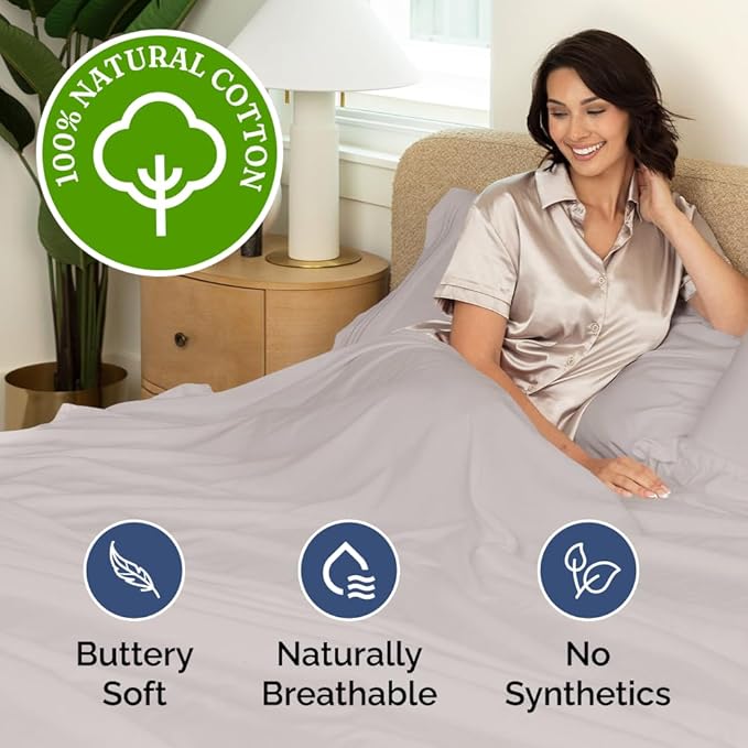 400 Thread Count Cotton Sheet Set - Twin Size 100% Cotton Sheets - Easily Fits 8" to 16" Mattress - Silky-Soft, Wrinkle Free, Breathable & Comfy - Deep Pockets & Hotel Quality Bedding Set - Light Grey
