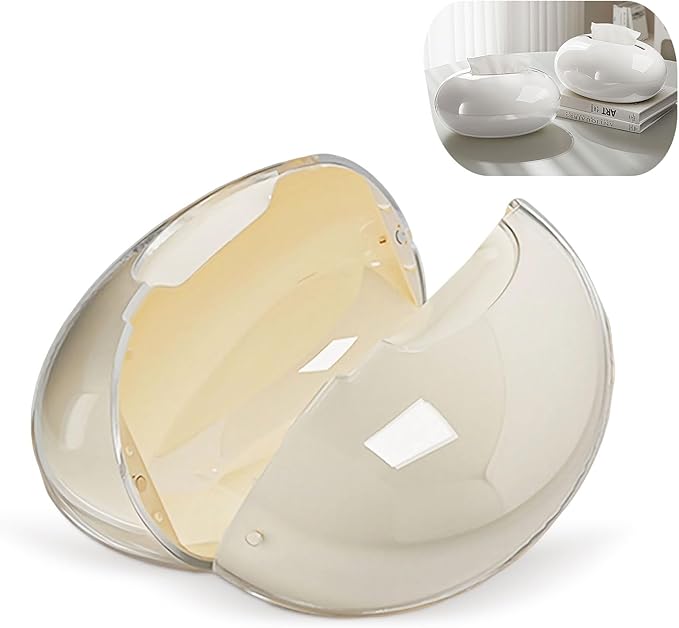 Modern Tissue Box Cover for Home and Office – Magnetic Lid Oval Tissue Holder, Inside Dimensions 8.07" × 5.91" × 3.44", Decorative Clear Double-Layer Plastic, Luxe Home Decor (Cream)