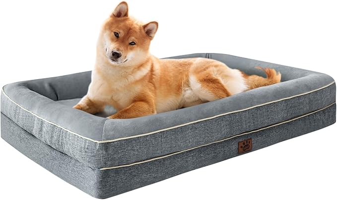 TaiBest Waterproof Memory Foam Dog Beds for Extra Large Dogs Non-Slip Orthopedic Dog Beds Washable Couch Pet Bed with Removable Cover (Grey, Large)