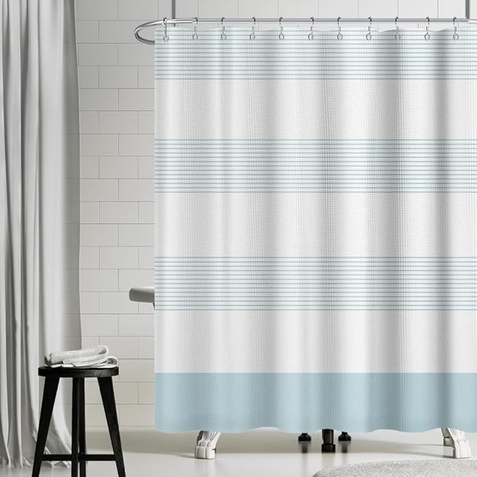 ggaimwf 71x83 Inch Blue and White Striped Waffle Shower Curtain Ombre Nautical Splicing Stall Bath Curtain Rustic Farmhouse Neutral Bathtub Curtain for Kids Bathroom Waterproof Decor with Hooks