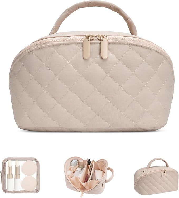 honitty Makeup Bag, Quilted Makeup Bag, Puffy Travel Make up Bags, Cosmetic Organizer Bag, Waterproof Toiletry Bag for Women