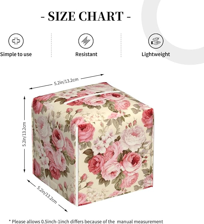 PVC Tissue Box Cover Holder,Flower Square Decorative Organizer,5.2"X5.2"X5.2" Tissue Case for Bathroom,Tabletop,Car,Office
